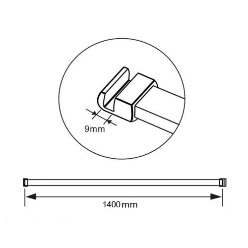 Barre de renfort 140 cm recoupable en aluminium chromé ou noir pour les parois de douche