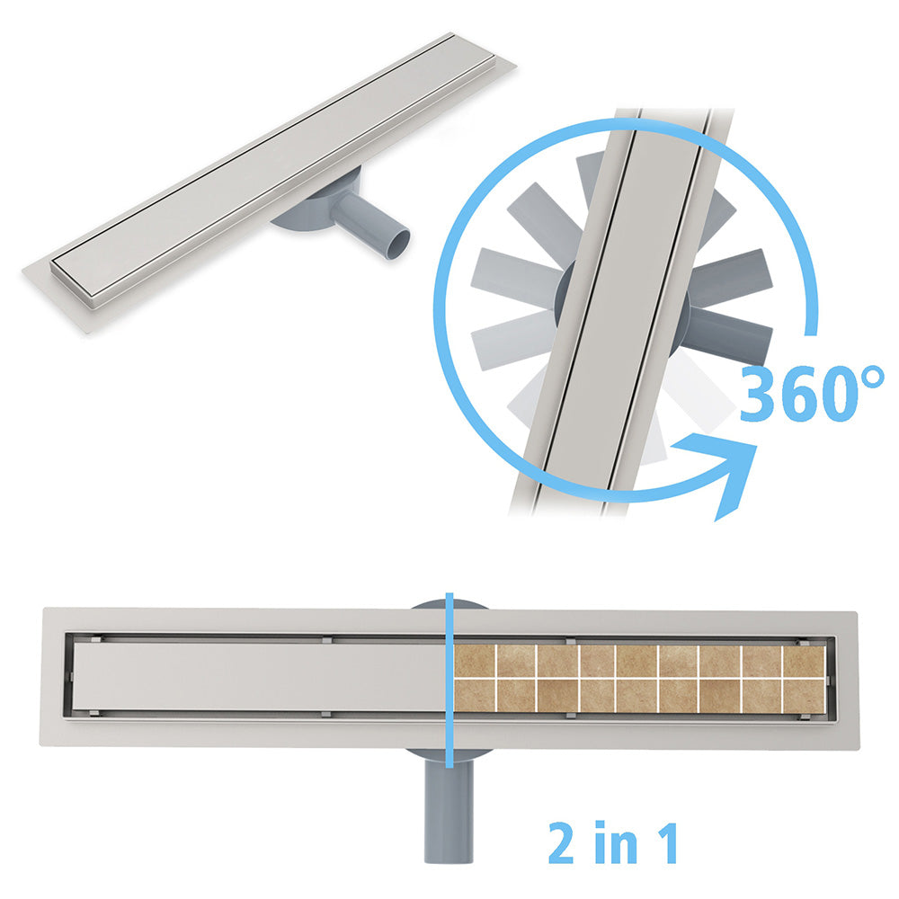 Caniveau de Douche Italienne INOX 60 70 80 90 Écoulement Siphon360° à carreler