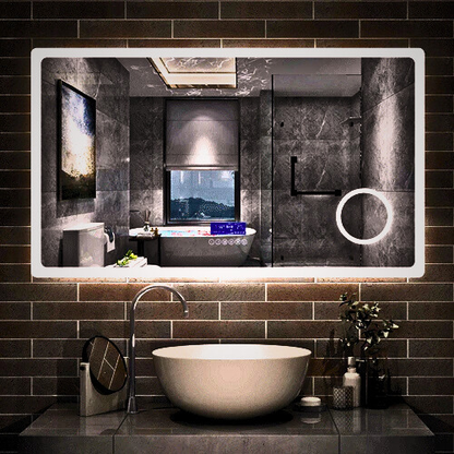 Miroir LED avec zone grossissante X3 et horloge digitale pour salle de bain