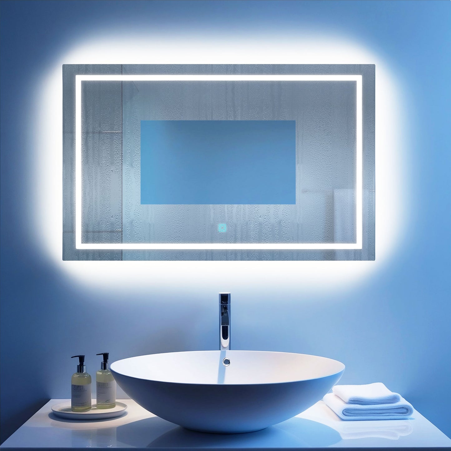 Miroir salle de bain LED 3 tons de couleur avec zone antibuée luminosité réglable