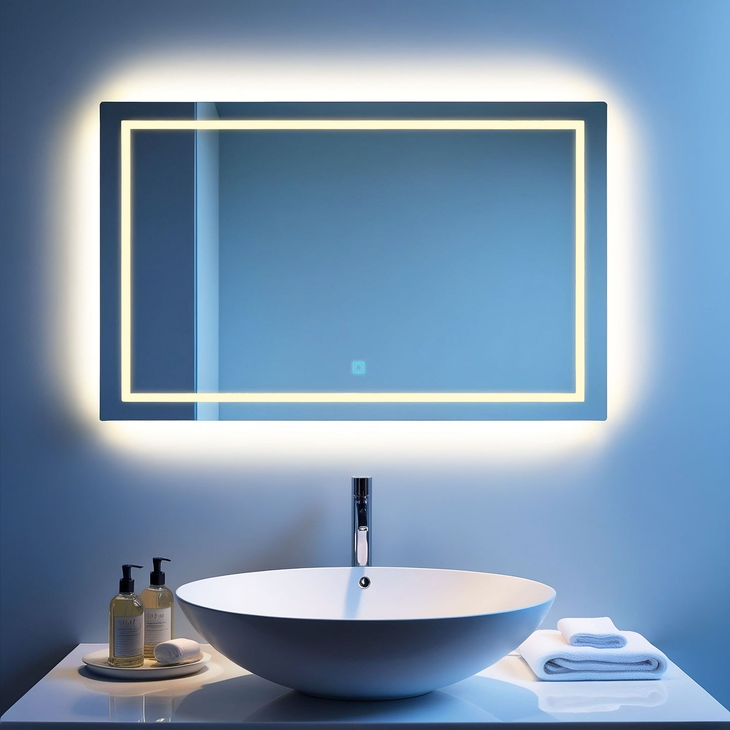 Miroir salle de bain LED 3 tons de couleur avec zone antibuée luminosité réglable