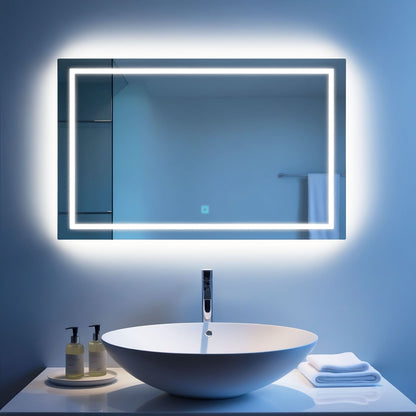 Miroir salle de bain LED 3 tons de couleur avec zone antibuée luminosité réglable