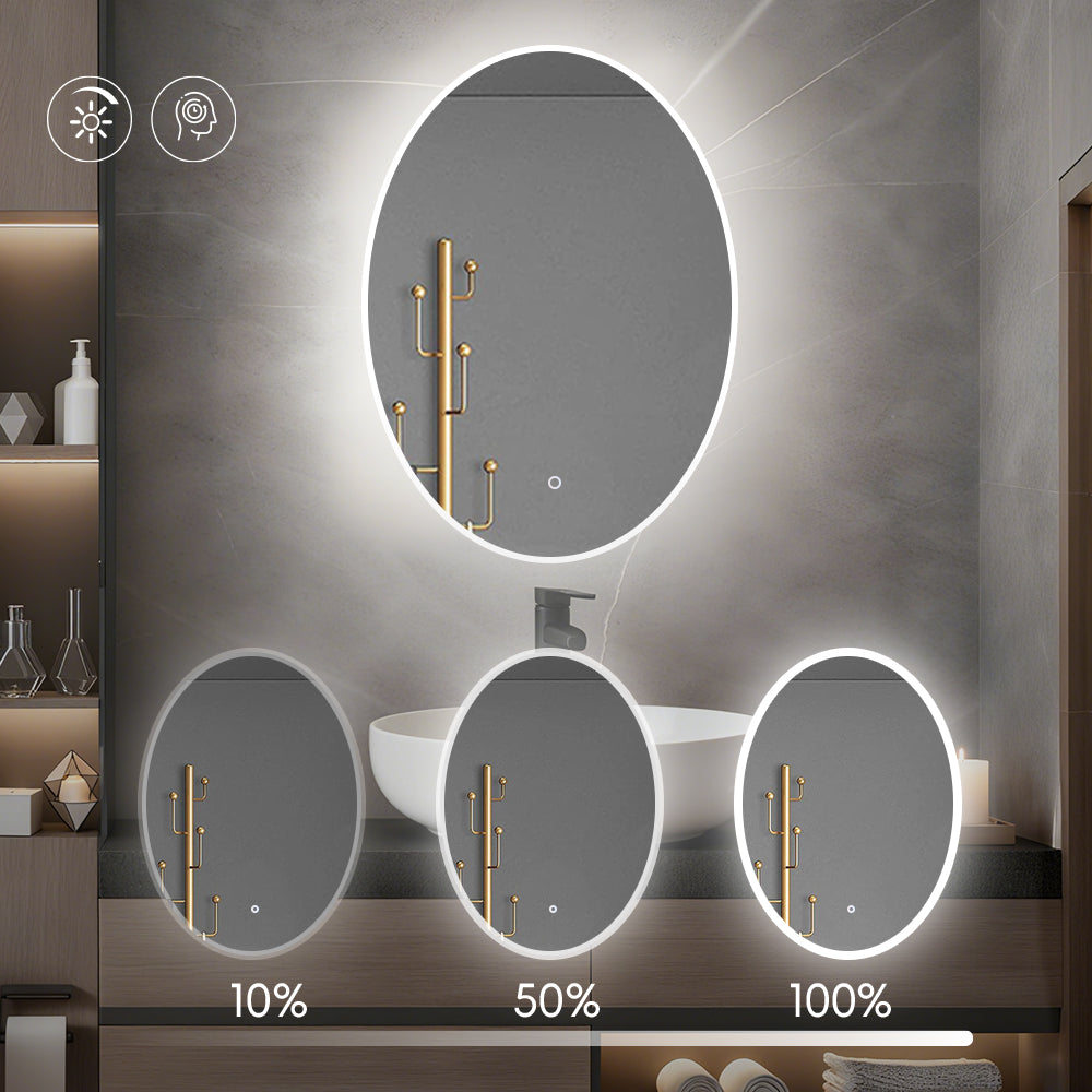 Miroir Oval avec éclairage LED pour salle de bain lumière réglable
