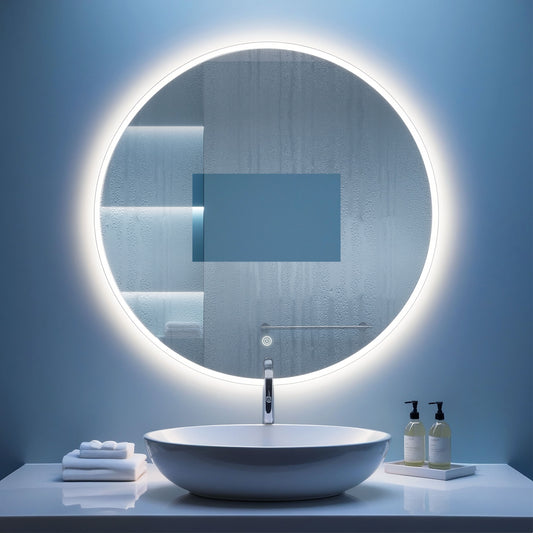 Miroir rond pour salle de bain avec lumière dimmable et 3 températures de couleur - vue 2