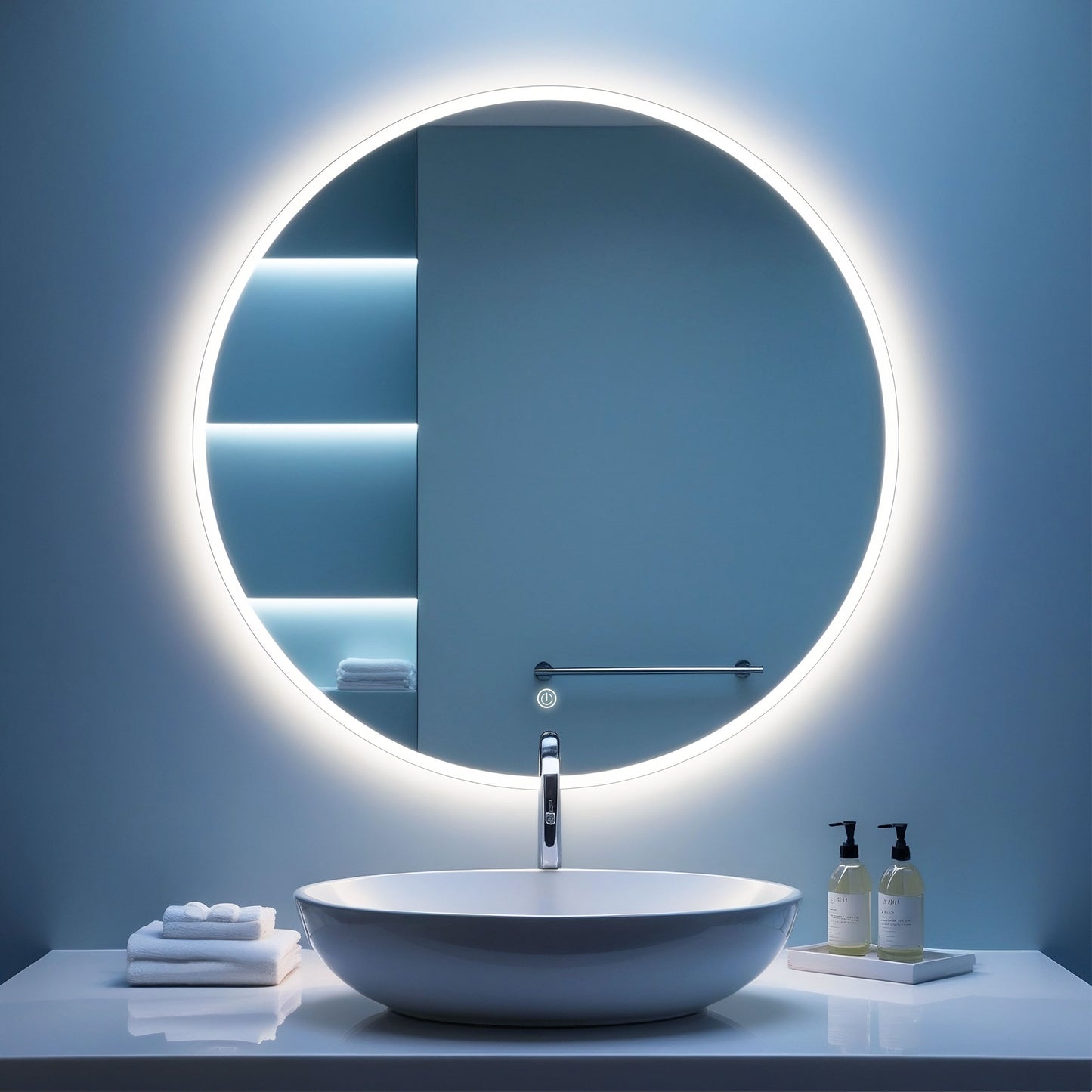 Miroir rond pour salle de bain avec lumière dimmable et 3 températures de couleur