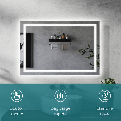 Miroir salle de bain avec éclairage LED et zone antibuée - pose verticale ou horizontale