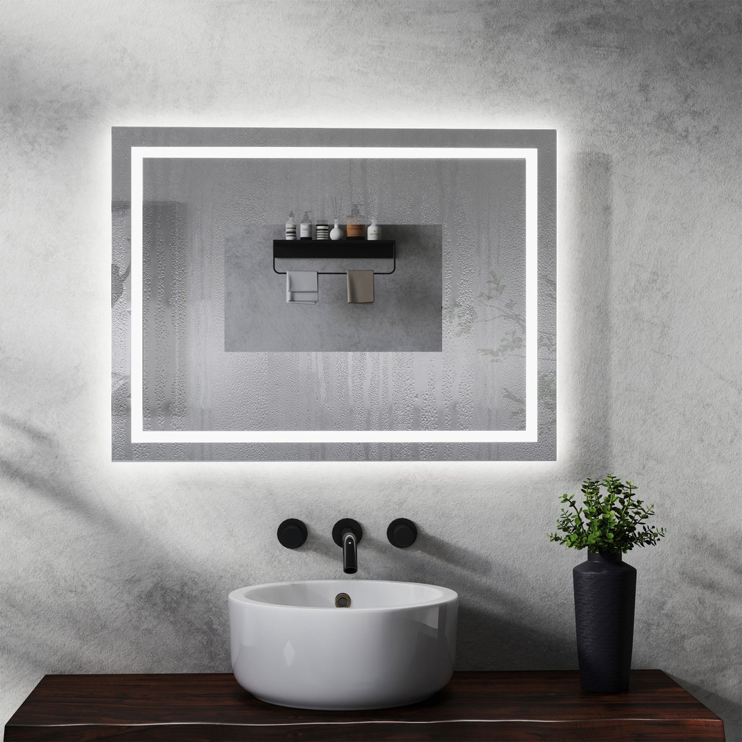 Miroir salle de bain avec éclairage LED et zone antibuée - pose verticale ou horizontale