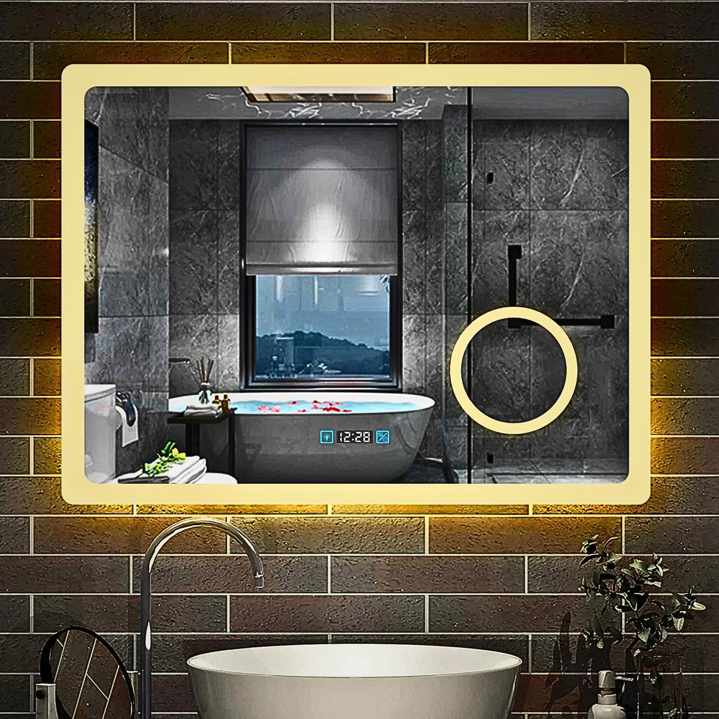 Miroir LED Horloge digitale intégrée pour Salle de bain - 3 températures de couleur