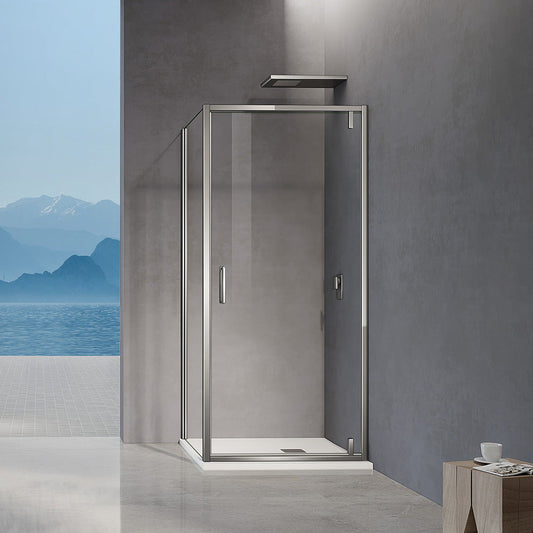 Cabine de douche en verre securit transparent 6mm anticalcaire avec porte pivotante et paroi fixe hauteur