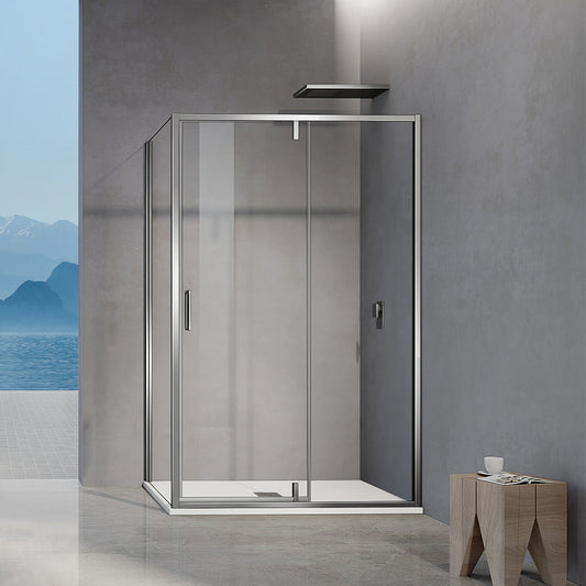 Cabine de douche avec cadre en alu composée d'une porte pivotante, élément fixe et paroi latérale - vue 2