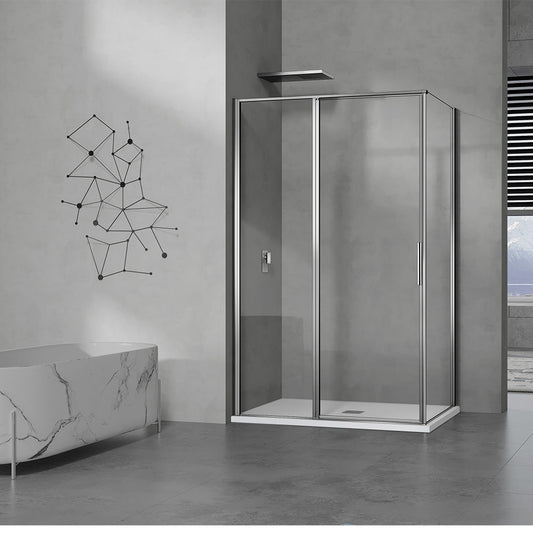 Cabine de douche avec élément fixe et porte pivotante en ligne en verre 6mm transparent - vue 2