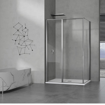 Cabine de douche avec élément fixe et porte pivotante en ligne en verre 6mm transparent