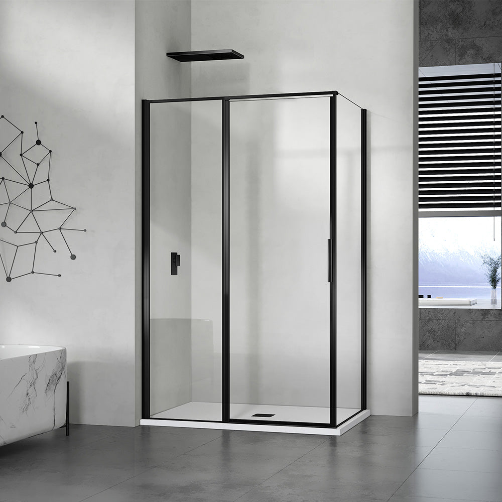 Cabine de douche avec élément fixe et porte pivotante en ligne en verre 6mm transparent