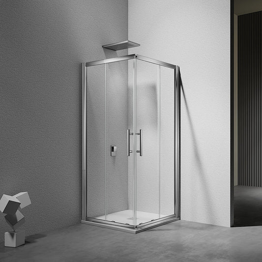 Cabine de douche à accès d'angle avec deux portes coulissantes en verre 6mm transparent - vue 2