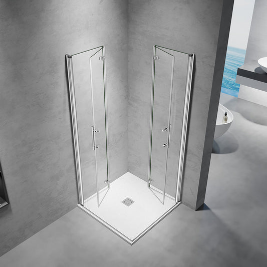 Cabine de douche accès d'angle en verre 6 mm avec deux portes pivotantes-pliantes hauteur 185 - vue 2