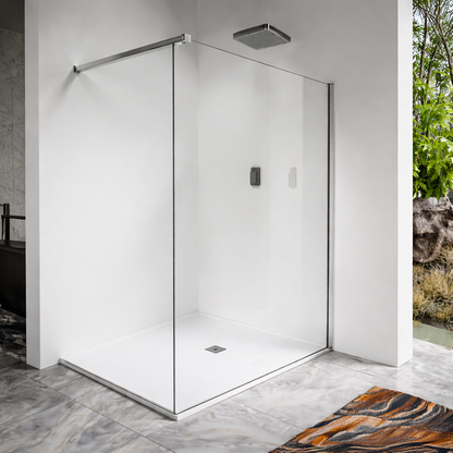 Paroi de douche en verre 8mm avec profilé et barre 90cm en aluminium chromé