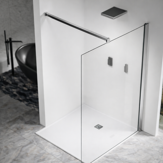 Paroi de douche en verre 8mm avec profilé et barre 90cm en aluminium chromé - vue 2