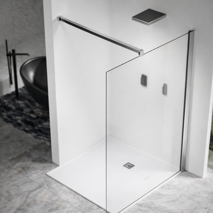 Paroi de douche en verre 8mm avec profilé et barre 90cm en aluminium chromé