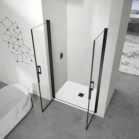 Porte de douche ouverture battante à 2 volets en noir mat hauteur 200cm - vue 2