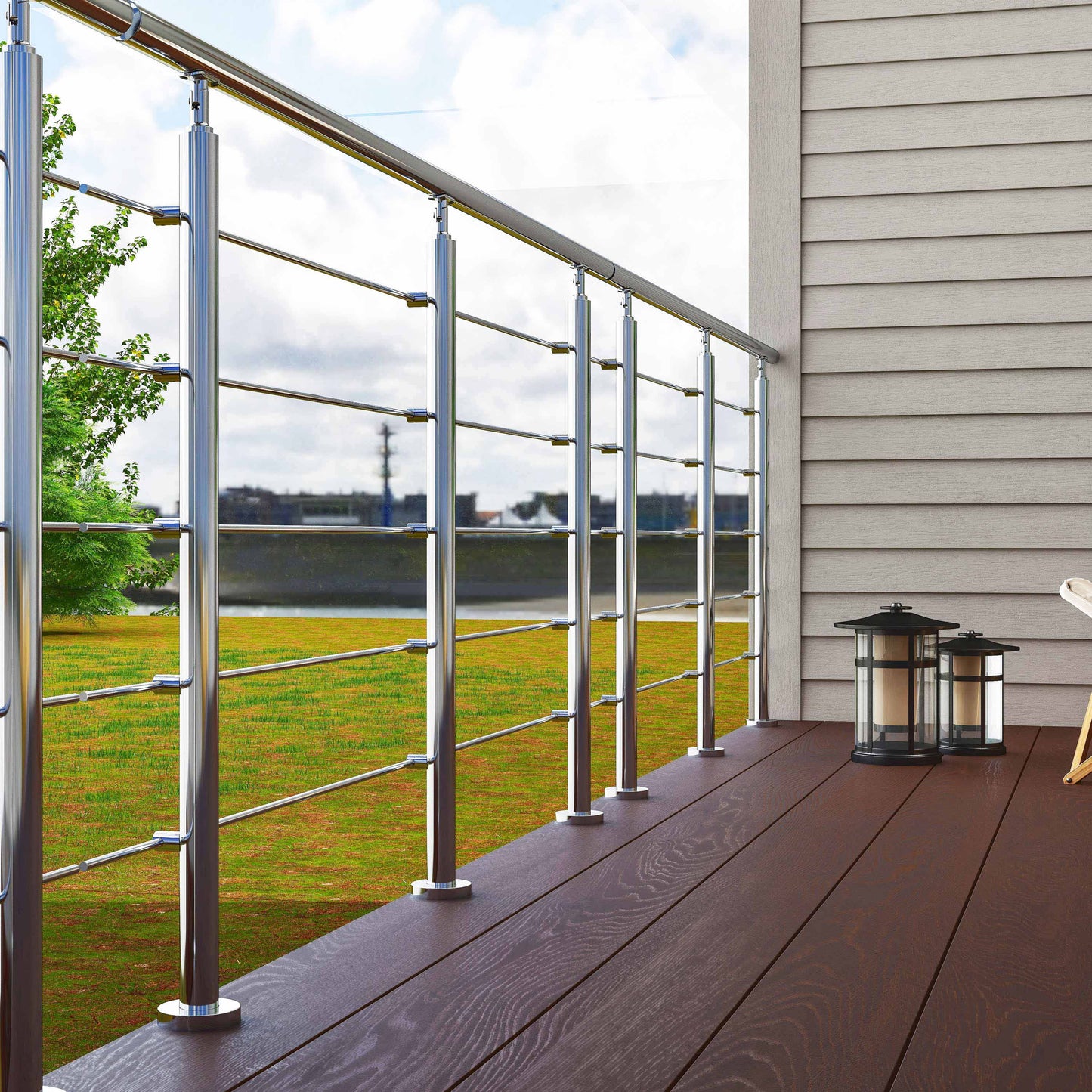 Garde-corps en inox 304  pour terrasse ou escalier à 5 barreaux Intérieur ou extérieur