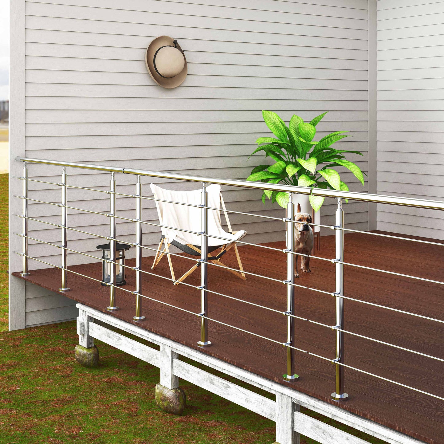 Garde-corps en inox 304  pour terrasse ou escalier à 5 barreaux Intérieur ou extérieur