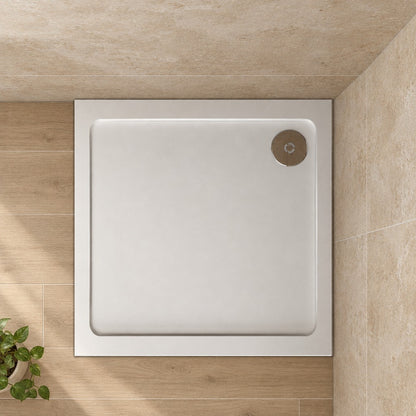 Receveur de douche extra-plat blanc en résine minérale et gel coat – en situation dans une salle de bain