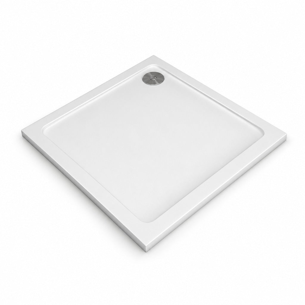 Receveur de douche extra-plat blanc en résine minérale et gel coat – vue produit sur fond blanc