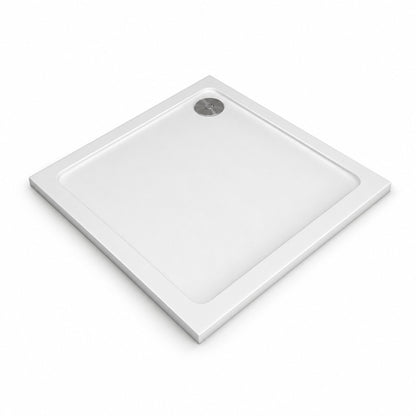Receveur de douche extra-plat blanc en résine minérale et gel coat – vue produit sur fond blanc