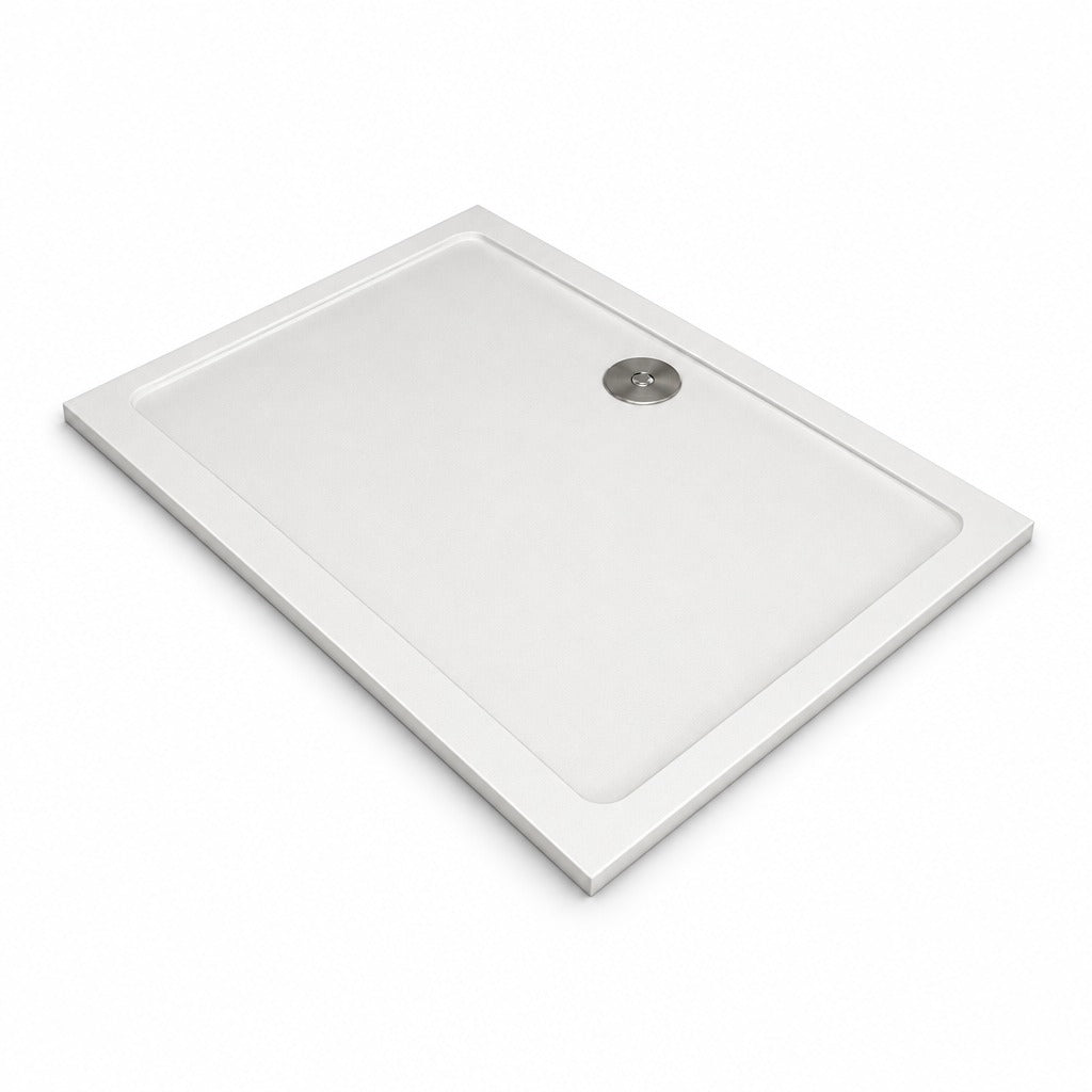 Receveur de douche extra-plat blanc en résine minérale et gel coat – vue produit sur fond blanc