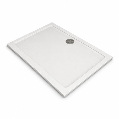 Receveur de douche extra-plat blanc en résine minérale et gel coat – vue produit sur fond blanc
