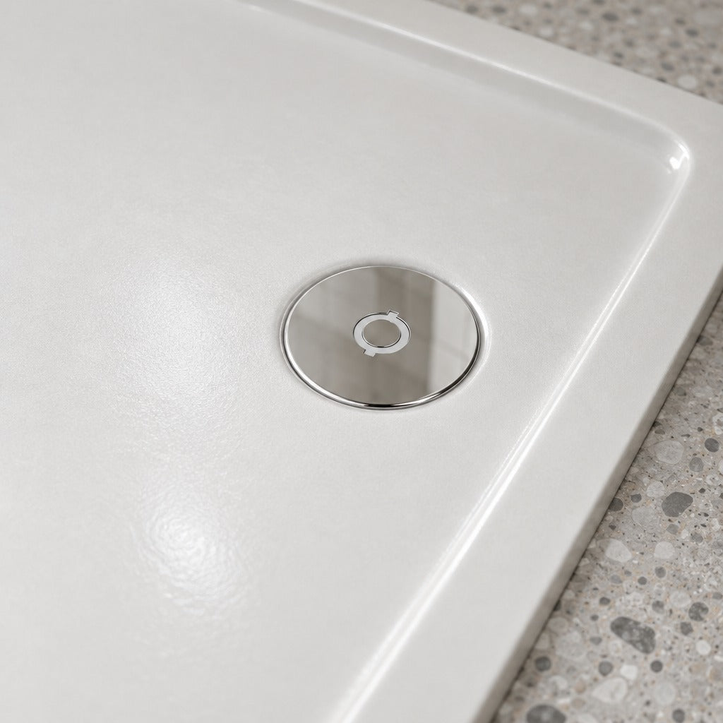 Receveur de douche extra-plat blanc en résine minérale et gel coat – vue de détail