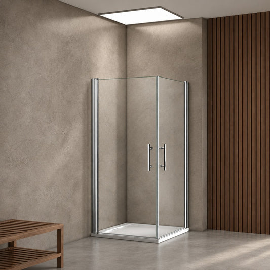 Cabine de douche à 2 portes pivotantes accès d'angle – en situation dans une salle de bain