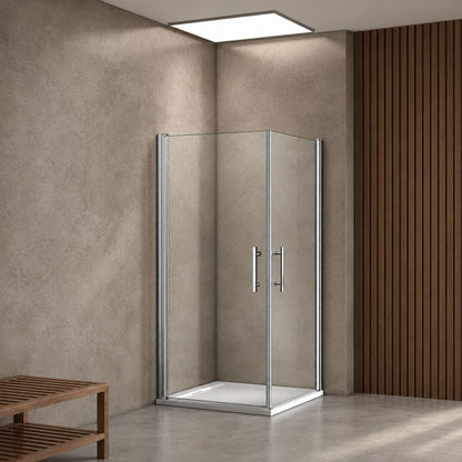 Cabine de douche à 2 portes pivotantes accès d'angle – en situation dans une salle de bain