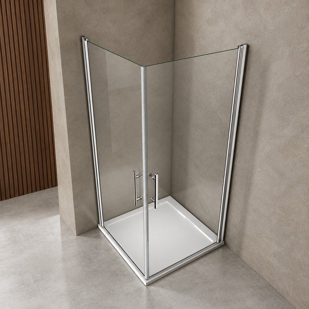 Cabine de douche à 2 portes pivotantes accès d'angle – en situation dans une salle de bain
