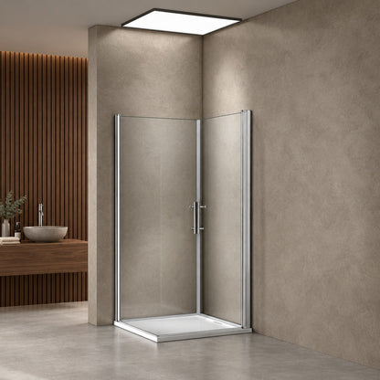 Cabine de douche à 2 portes pivotantes accès d'angle – en situation dans une salle de bain