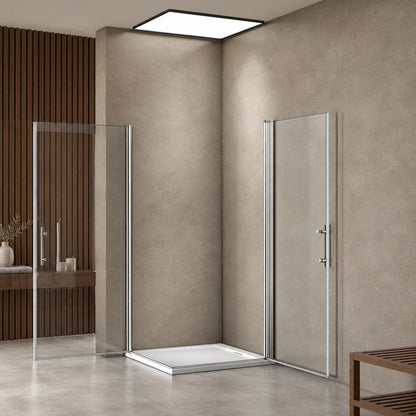 Cabine de douche à 2 portes pivotantes accès d'angle – en situation dans une salle de bain