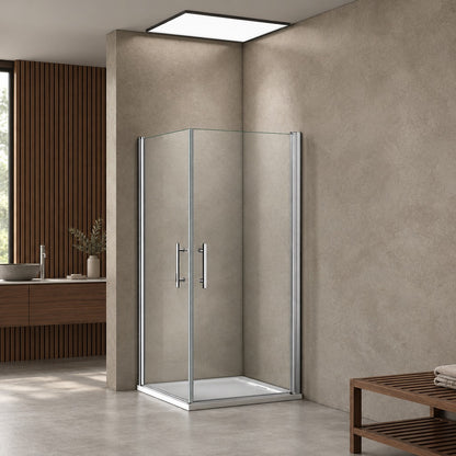 Cabine de douche à 2 portes pivotantes accès d'angle – en situation dans une salle de bain