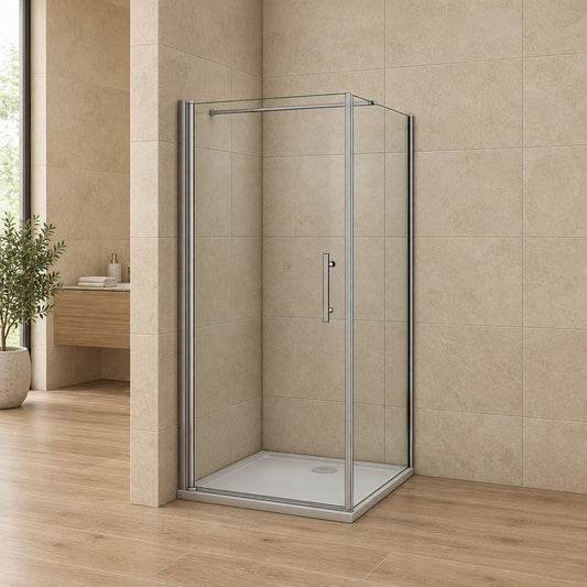 Cabine de douche pivotante accès d'angle – en situation dans une salle de bain