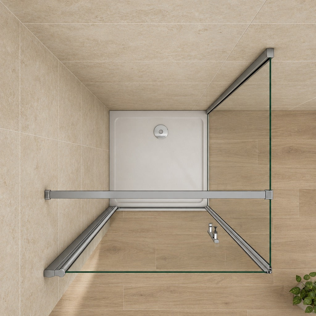Cabine de douche pivotante accès d'angle – en situation dans une salle de bain