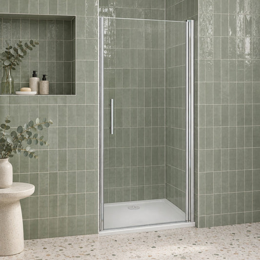 Porte de douche pivotante pour niche – en situation dans une salle de bain