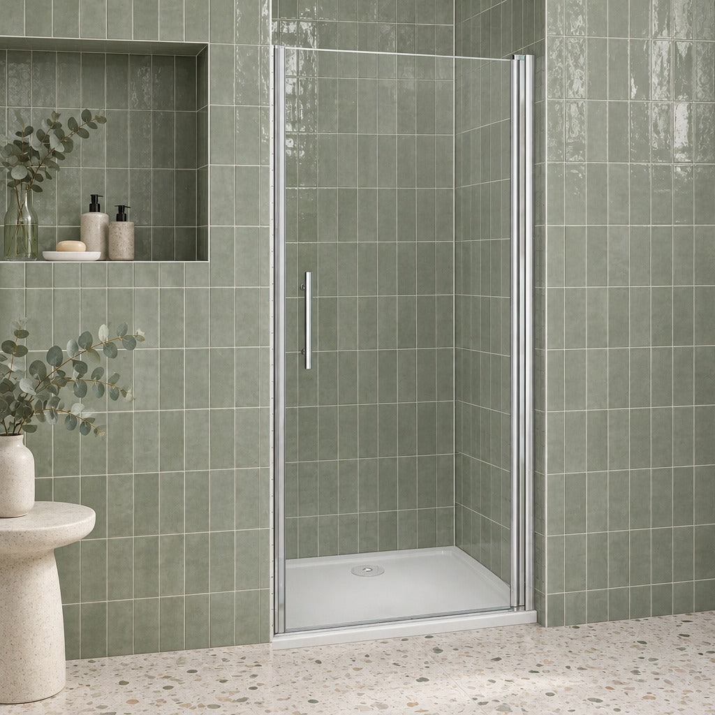 Porte de douche pivotante pour niche – en situation dans une salle de bain
