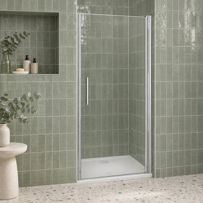 Porte de douche pivotante pour niche – en situation dans une salle de bain