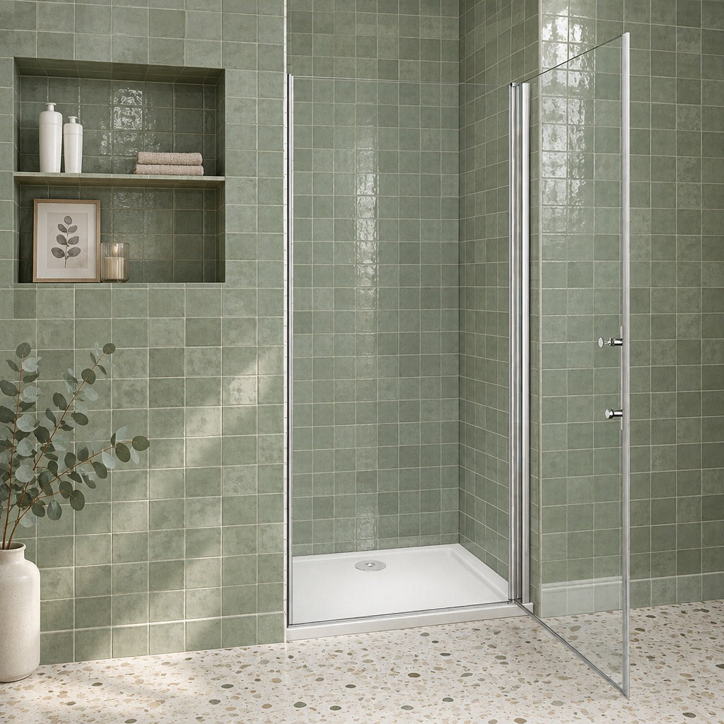 Porte de douche pivotante pour niche – en situation dans une salle de bain