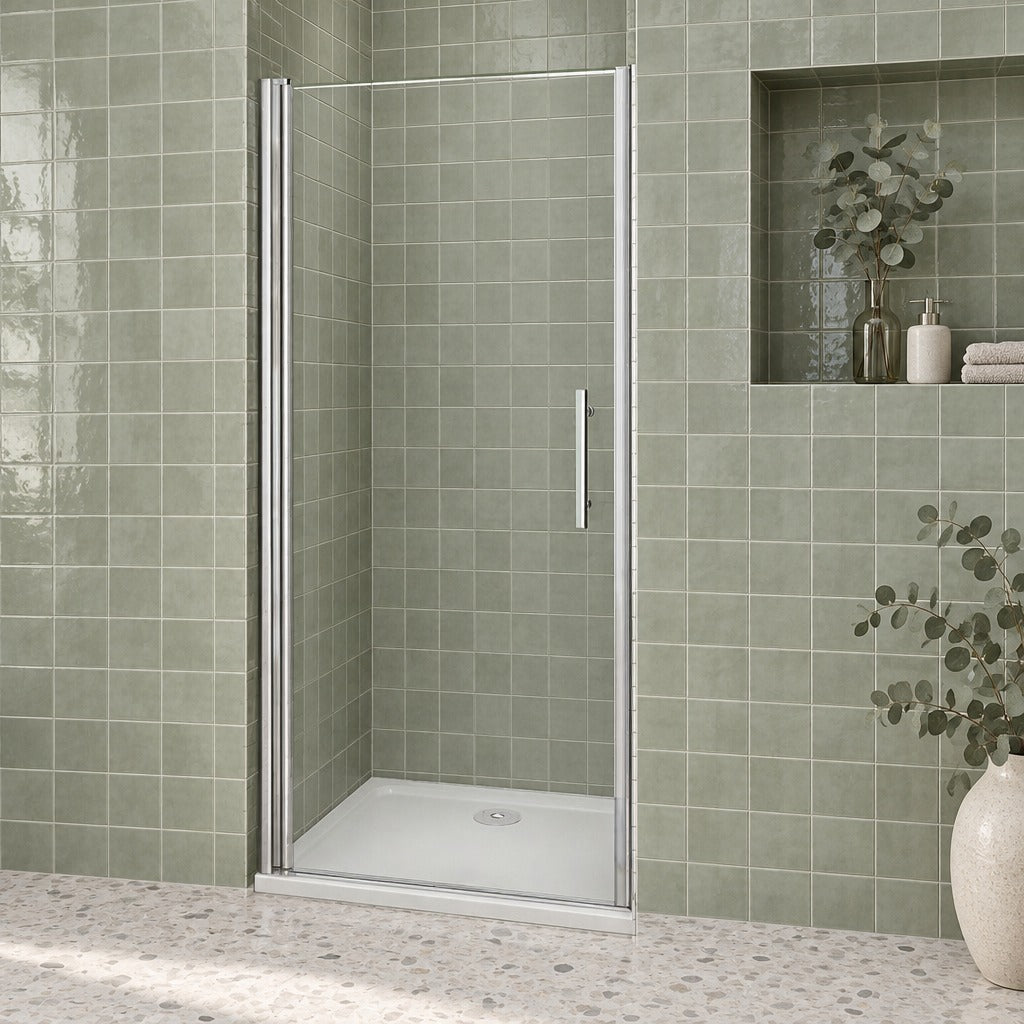 Porte de douche pivotante pour niche – en situation dans une salle de bain