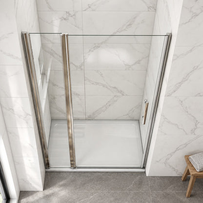 Porte de douche pivotante avec élément fixe – en situation dans une salle de bain