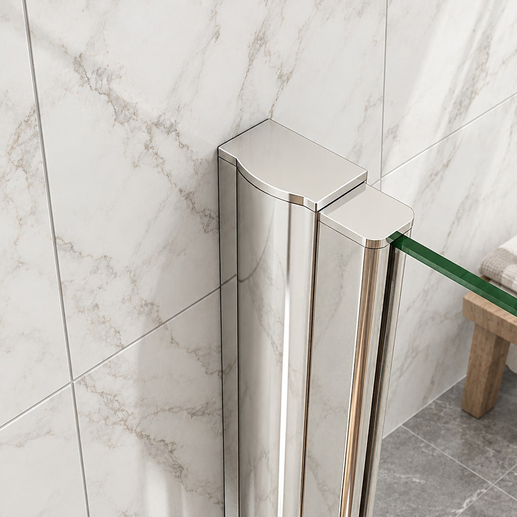 Porte de douche pivotante avec élément fixe – en situation dans une salle de bain
