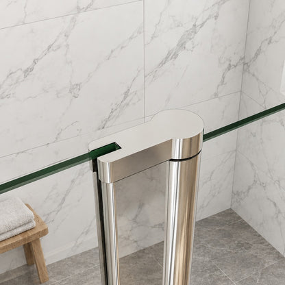 Porte de douche pivotante avec élément fixe – en situation dans une salle de bain