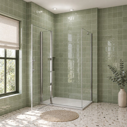 Cabine de douche pivotante accès d'angle – en situation dans une salle de bain