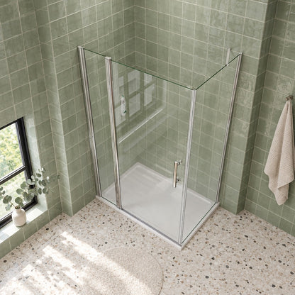 Cabine de douche pivotante accès d'angle – en situation dans une salle de bain