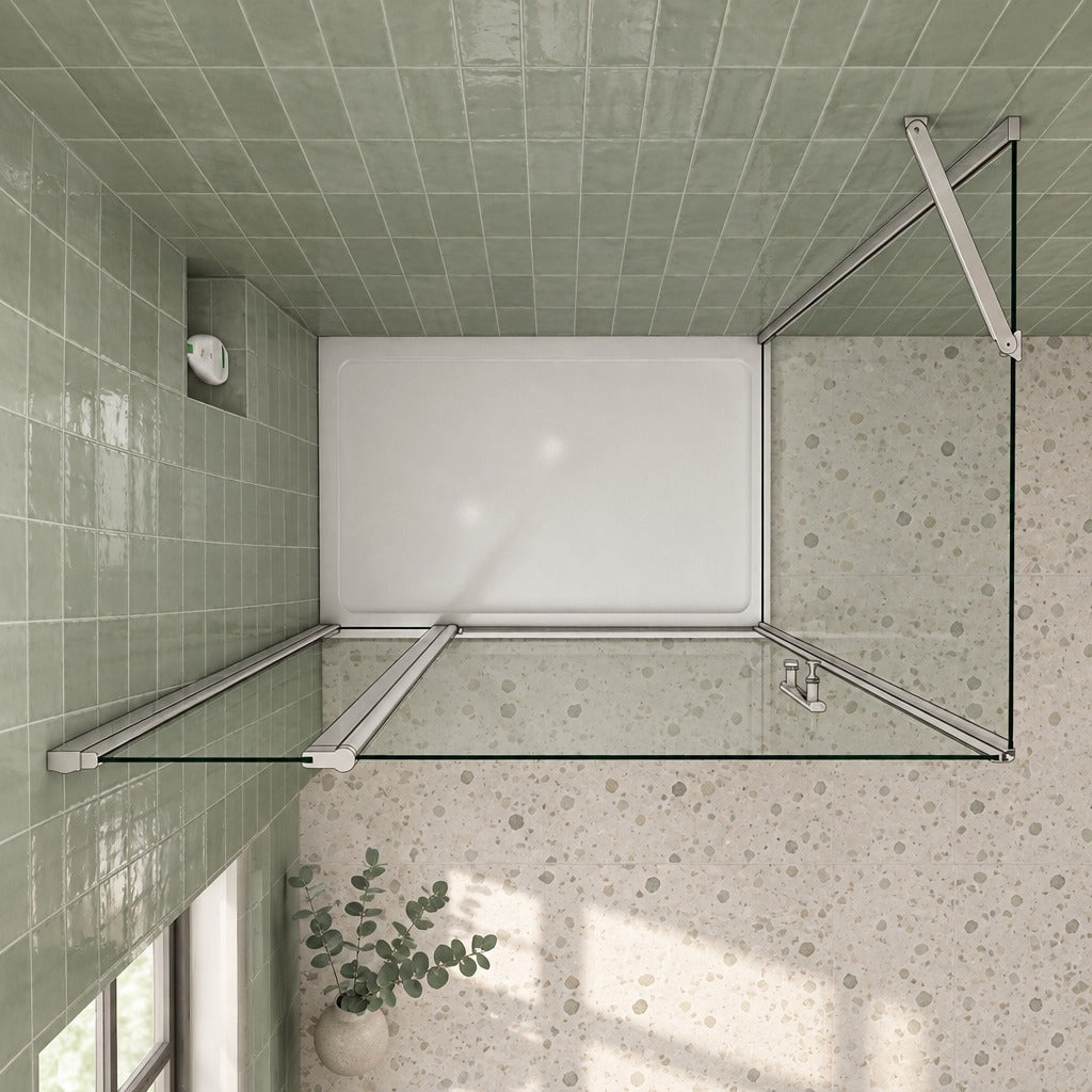Cabine de douche pivotante accès d'angle – en situation dans une salle de bain